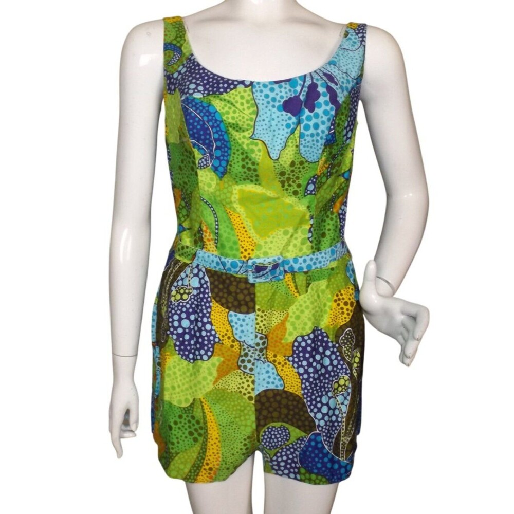 vintage ROSE MARIE REID Swimsuit, M?, 60s Vibes, Belt, Scoop neck, Cotton/Nylon